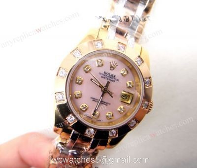 Clone Rolex Datejust Masterpiece 3-Tone Pink MOP Ladys Watch