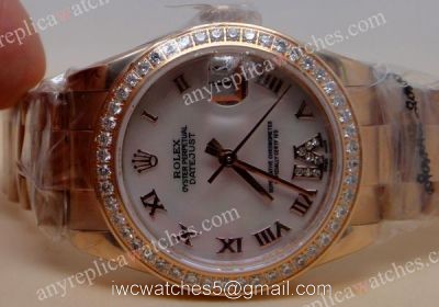 Rose Gold Rolex Diamond Bezel Replica Watch Datejust Ladies Size