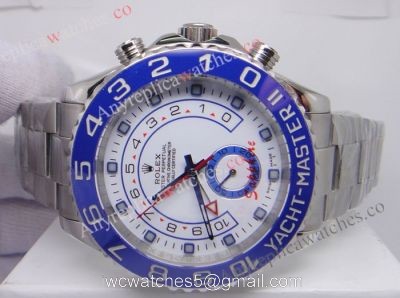 In stock Rolex Yachtmaster II SS White Face Blue Ceramic Bezel 44mm