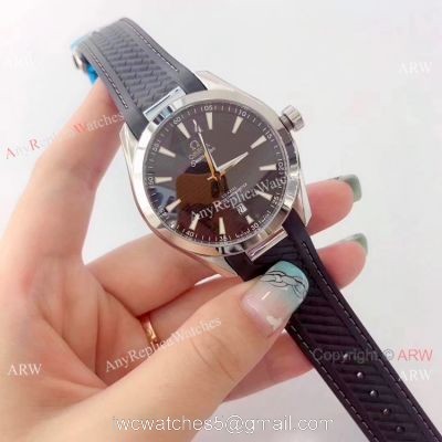 Buy Omega Seamaster Aqua Terra Copy Watch 150M Black Dial Rubber Strap