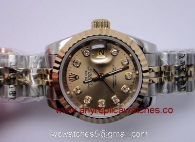 Copy Rolex Datejust Watch Two Tone Gold Dial For Women Size