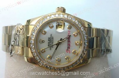 Lady Rolex Datejust Yellow Gold Watch Diamond Bezel 31mm