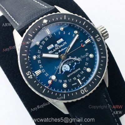 2020 AAA Swiss Replica Blancpain Bathyscaphe Moonphase Watch Ss Blue Dial
