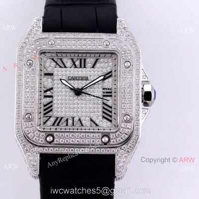 AAA Copy Cartier Santos De Iced Out Watch Automatic Movement