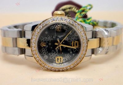 Replica Rolex Lady Datejust 2-Tone Black Flower 31mm Watch