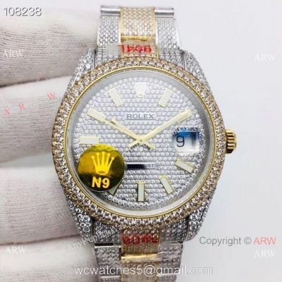 Rolex Datejust 2-Tone Iced Out Watch Fake Rolex with Diamond Bezel Men