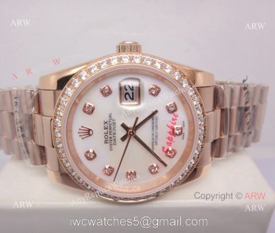 Rose Gold Diamond Bezel Rolex Replica Datejust Watch 36mm