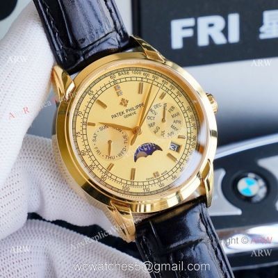 Swiss Patek Philippe Geneve Complications Moonphase Watches Gold Dial
