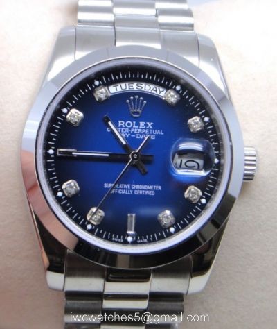 Replica Rolex Presidential Diamond DayDate Watch Polished Stainless Steel Blue Dial