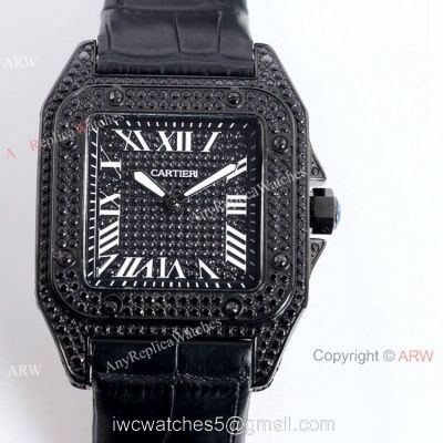 AAA Replica Cartier Santos Black Diamond Watch Automatic