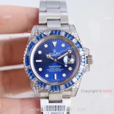 Asian ETA Rolex Submariner Watch  Stainless Steel D-Blue Diamond Bezel