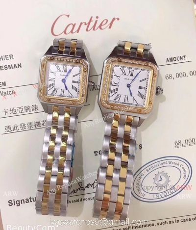 Two Tone Cartier Santos Diamond Replica Watch  Lover watch  New Replica