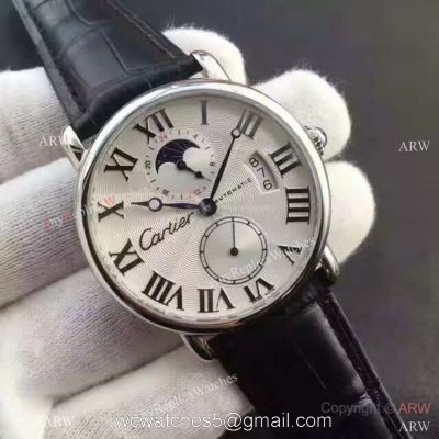 Copy Swiss Cartier Louis Moon Phase Watch SS Smooth Bezel