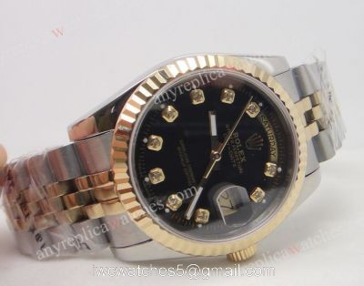 High Quality Rolex Day-date 2-Tone Watch Band Black Face Replica Watch