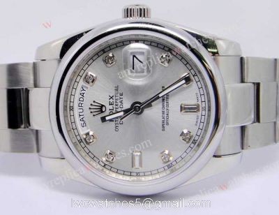 Rolex Day-Date Polished Stainless Steel Silver Dial Mens Replica Watch