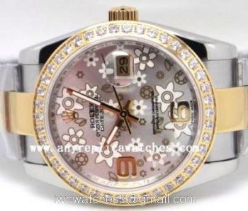 Rolex Datejust Special Edition Watch Gray Flower Diamonds Two Tone