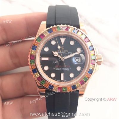 High Quality Rolex YachtMaster Rose Gold Replica Watch Multicolor Gem
