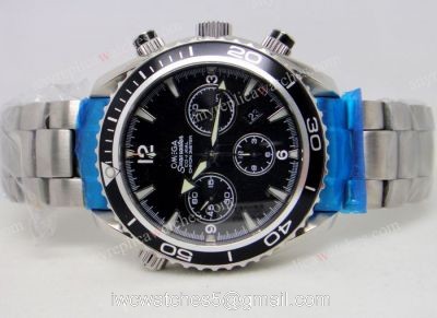 Omega Seamaster Planet Ocean Replica Watch  Stainless Steel Black Chrono Dial
