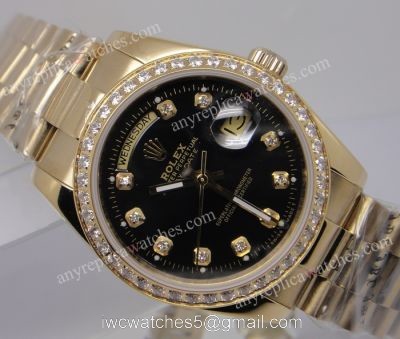 Rolex Gold Day-Date Presidential Watch Black Diamond Bezel