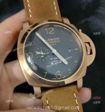 PANERAI LUMINOR 10 DAYS GMT REPLICA WATCH ROSE GOLD BLACK DIAL