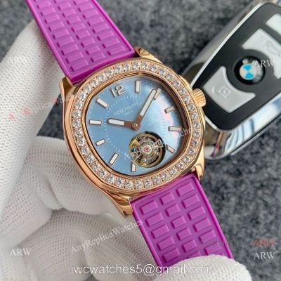 Replica Patek Philippe Tourbillon Women Watch Mother of Pearl Dial Rose Gold
