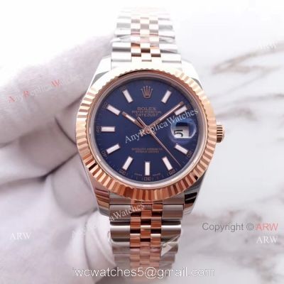(EW) Blue Dial 2 Tone Rose Gold Rolex Datejust II 41mm ETA3255 Watch