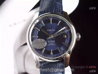 Swiss Grade Omega De Ville Fake Watch SS Blue Leather 8500 Movement