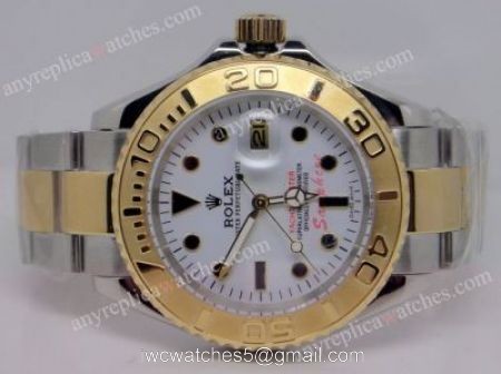Copy Rolex Yachtmaster 2 Tone White Face Man Watch
