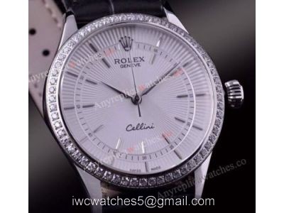 Swiss Rolex Geneve Fake Watch Cellini Time SS White Face Diamond Bezel