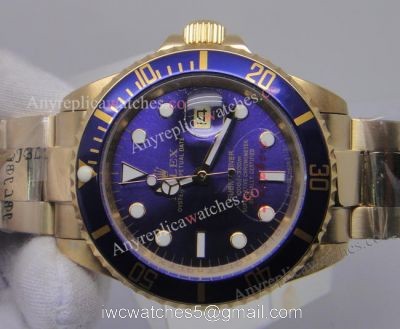 Classic Model Replica Rolex Submariner Blue bezel Yellow Gold Watch