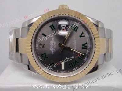 NEW UPGRADED Rolex Datejust II 2-Tone Gray Face Green Roman  DJII 41mm Watch