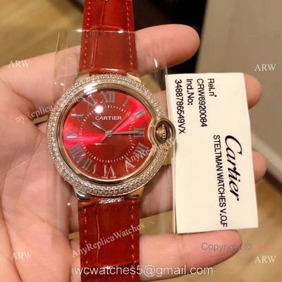 Copy Ballon Bleu De Cartier Red Watches Swiss Quartz