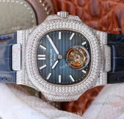 Swiss Replica Patek Philippe Nautilus Jumbo R8 Ice Out Watch Blue Dial