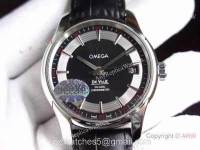 Swiss Omega De Ville Fake SS Black Leather Watch 8500 Movement