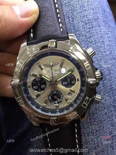 Breitling Chronomat B01 Replica Watch Gray Dial Black Leather W White Stitch
