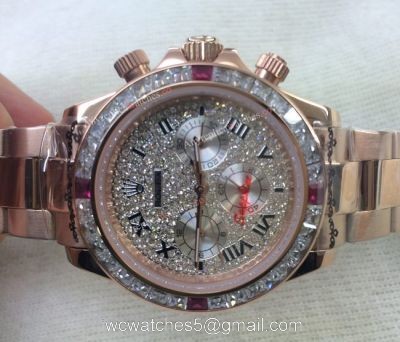 Fake Rolex with Diamond Bezel Daytona Watch 40mm Rose Gold