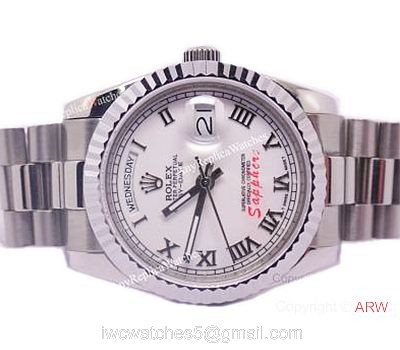 Rolex Day-Date Polished Stainless Steel White Dial Mens Replica Watch