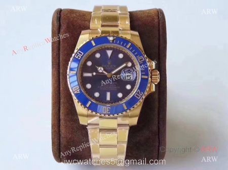 Best 1:1 Replica Rolex VR Factory &8216;MAX Version Submariner Blue Dial Real 18K Yellow Gold Watch 40mm