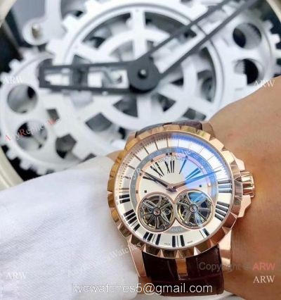 Copy Roger Dubuis Excalibur 46 Watches Rose Gold Double Tourbillon
