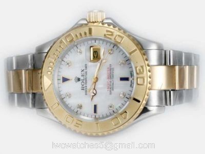 Replica Rolex Yachtmaster 2-Tone White MOP Diamond Markers Watch