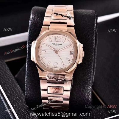 Swiss Quality Replica Patek Philippe Nautilus Womens Watch Rose Gold White Face