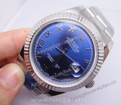 Replica Rolex Datejust II Blue Roman Dial Fluted Bezel Watch