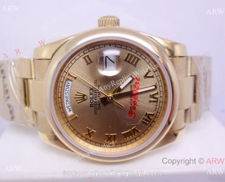 1:1 Copy Rolex Day-Date Oyster Gold Strap Mens Watch  High Quality