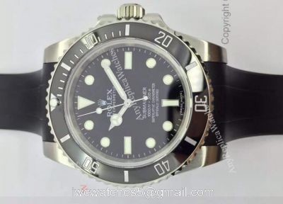 NEW UPGRADED SS Black Ceramic Replica Rolex Submariner NO DATE Rubber Strap watch