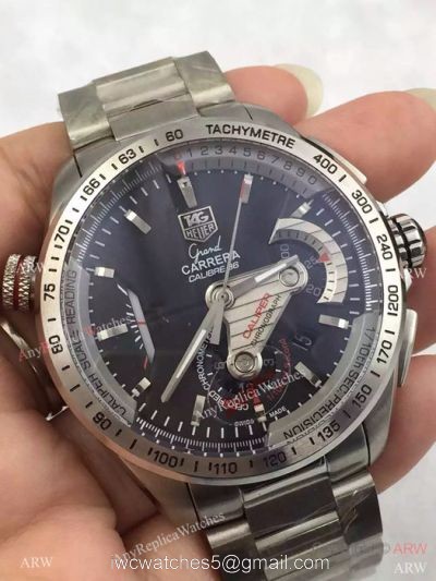 Swiss Replica Tag Heuer Carrera Calibre 36 Fiyat Watch: SS Black Chronograph Watch