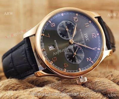 IWC Portuguese Black Face Rose Gold Watch 7 Days Power Reserve