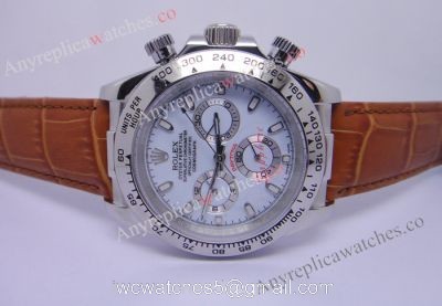 Rolex Daytona Replica Watch: Stainless Steel White Dial / Brown Leather