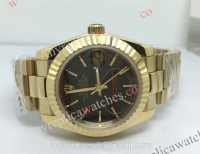 Replica Rolex Datejust Black Face All Gold Case Mens Watch