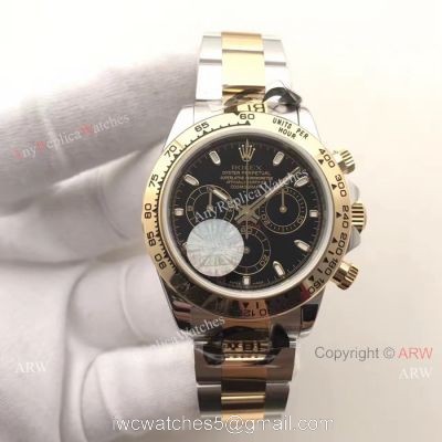JF Swiss Grade Replica Rolex Daytona Valjoux 7750 Watch Two Tone and Black