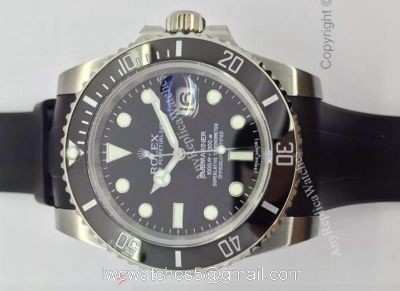 NEW UPGRADED Replica Rolex Submariner Black Face Watch: SS Black Rubber strap